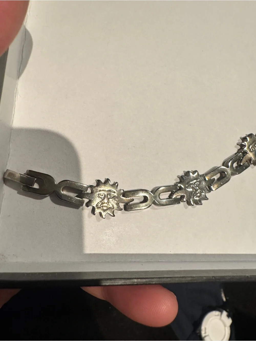 Vintage 925 Sterling Silver Sun Motif Linked Bracelet - - Picture 4 of 14